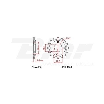 Piñon cadena JT 1401 14 Suzuki, Kawasaki - Imagen 1
